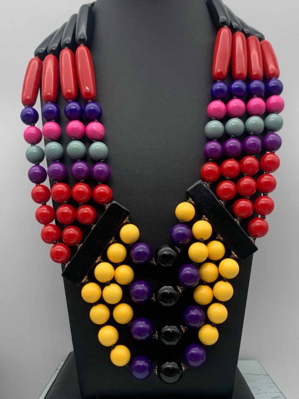 Vintage layered Multicolor Statement Beaded Bib Necklace Bold Color Block Design